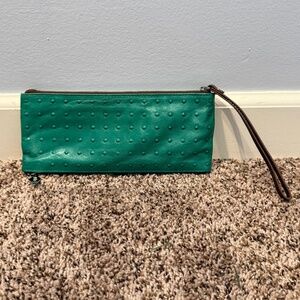 HOBO Leather Wristlet Clutch Emerald Green Zip Pouch With Strap